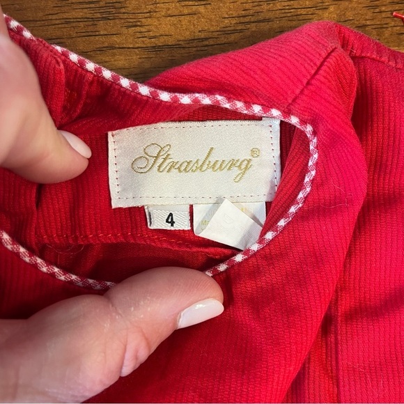Strasburg red corduroy dress floral mushroom lady bug dress size 4 - Picture 3 of 6